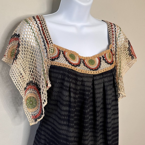 Vintage Language Los Angeles Crochet Flutter Sleeve Top Blouse Boho Peasant Y2K - Picture 2 of 9